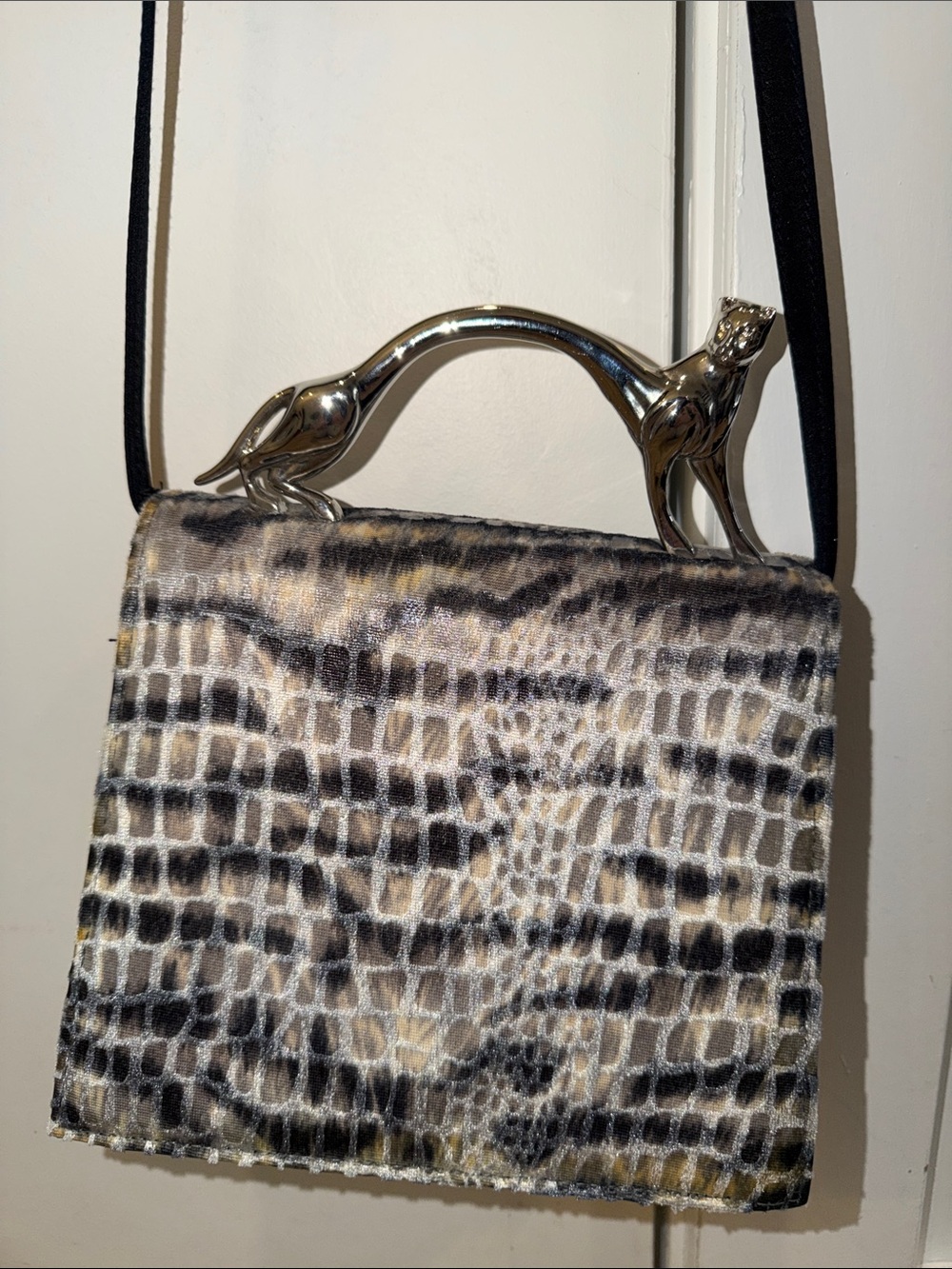 Fabulous Vtg Black & Silver-Tone Fabric & Metal Handle Two Way Bag